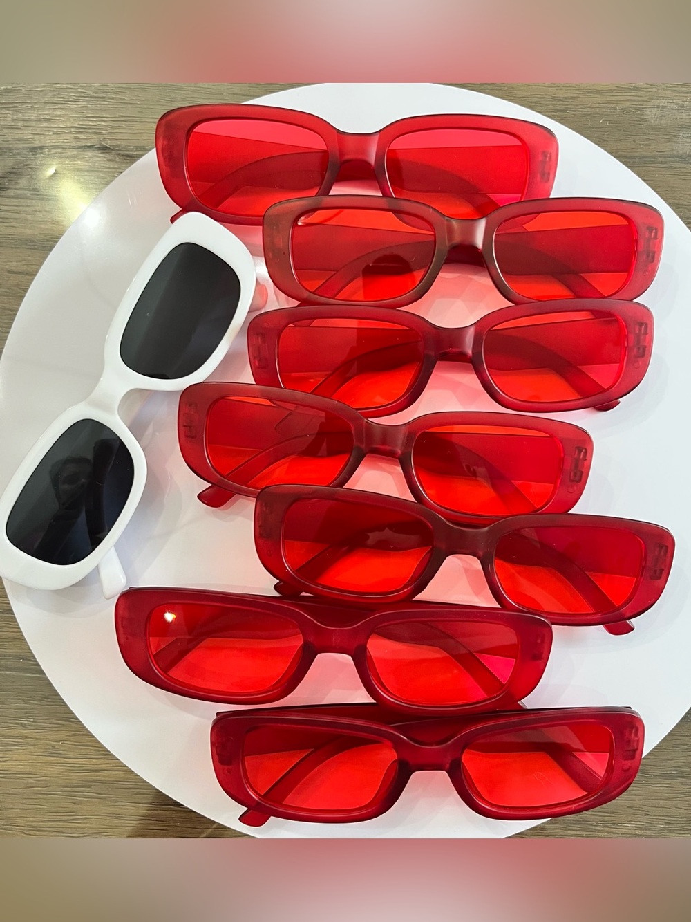 Bold Red Rectangular Sunglasses (Lot of 8, 1 White Pair)